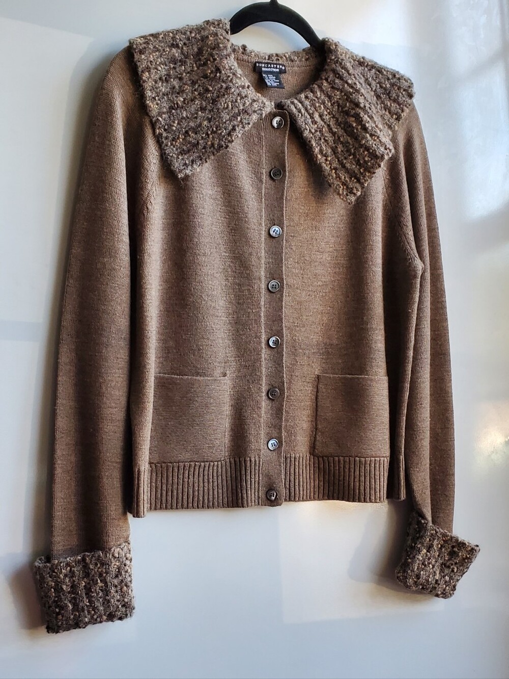 Vintage Doncaster Wool Mohair Cardigan w/ Bouclé Statement Collar - Large